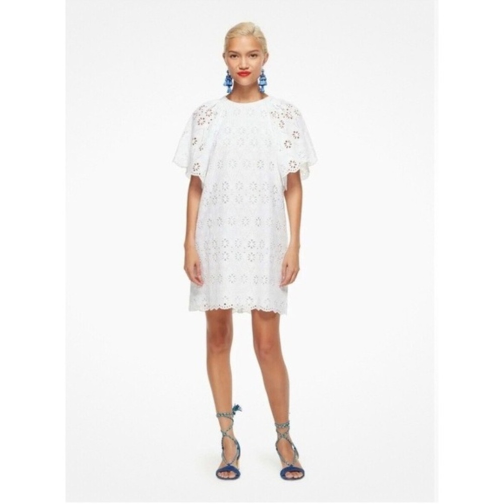 KATE SPADE Eyelet Lace Shift Dress Spice Things Up Mini White Flutter Size Small